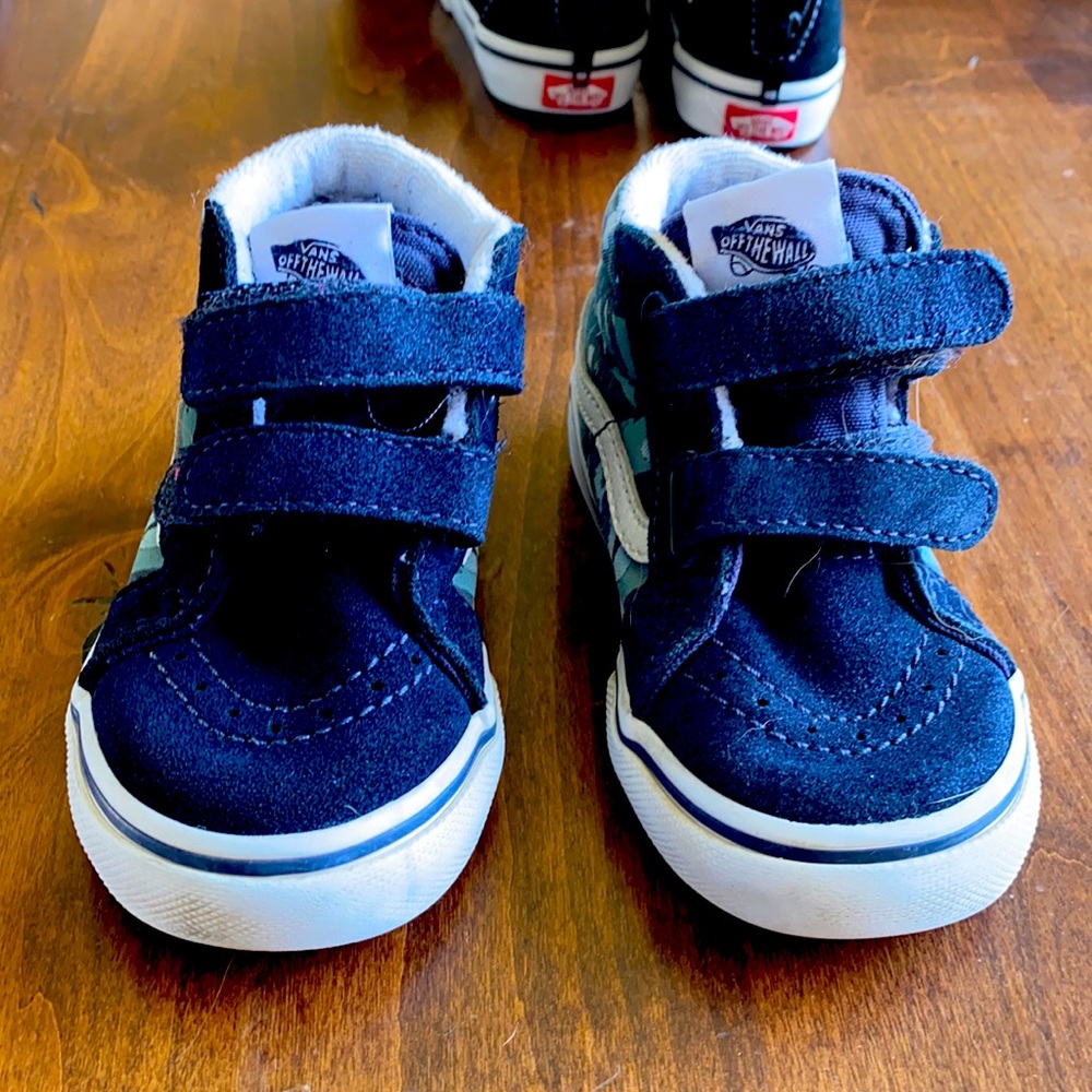 Blue shark Vans Toddler high tops.